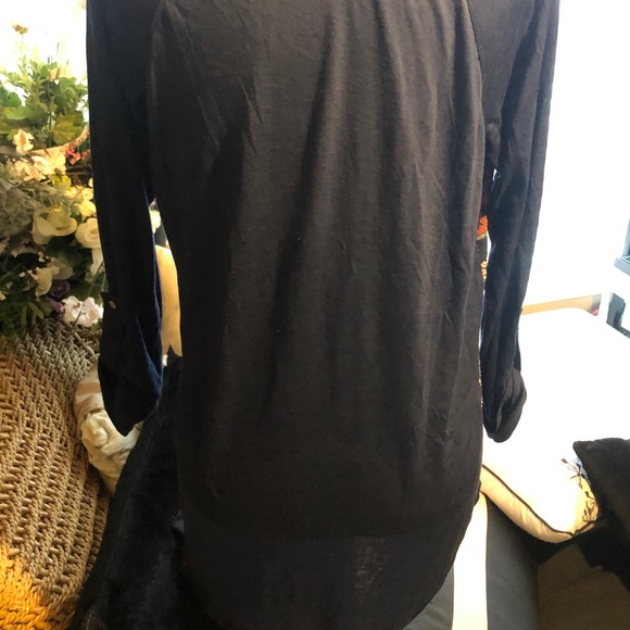 Kohl’s Rewind Long Sleeve Henley Top. Blue Floral - Picture 2 of 5